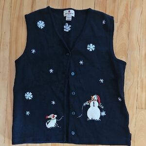 Woolrich Festive Black Vest with Snowman Embroidery